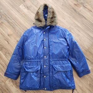 Vintage Polo Sport Ralph Lauren Down Coat Blue Fur Hood Puffer Jacket Mens Large